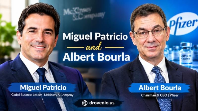 Miguel Patricio and Albert Bourla business leaders featured in a professional editorial image